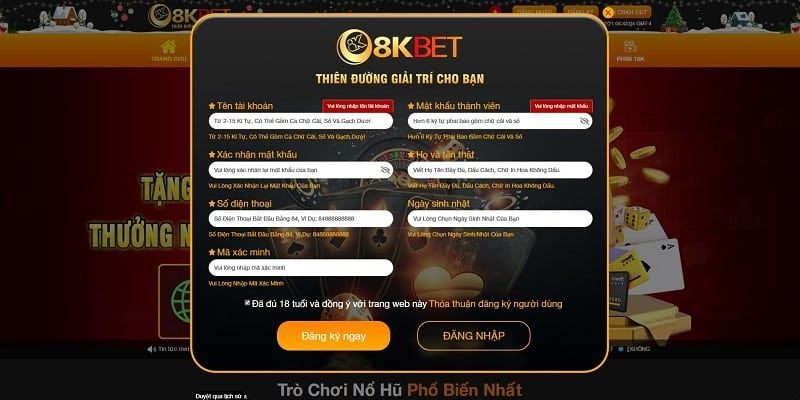 Các bước mở tài khoản 8KBET nhanh